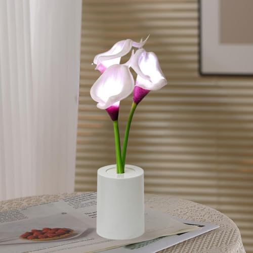 REFULGIX LED Flower Lamp for Home Decoration – Artificial Calla Lily Light in White Pot | Decorative LED Table Lamp for Diwali, Festive Lighting, Bedroom & Gifting