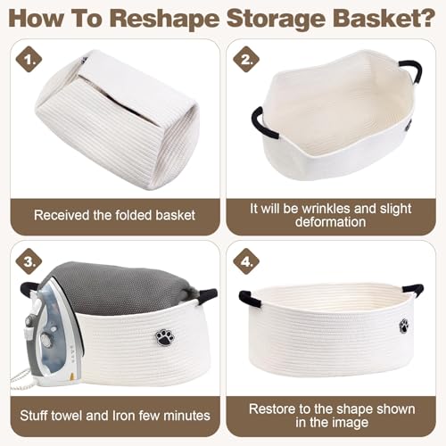 Image of Optish Dog Toy Basket, 30L Toy Box and Bin for Dog Cat Storage, 19.7 inch X 11 inch X 7.9 inch Large Woven Rope Basket for Blankets, Living Room, Bedroom, White