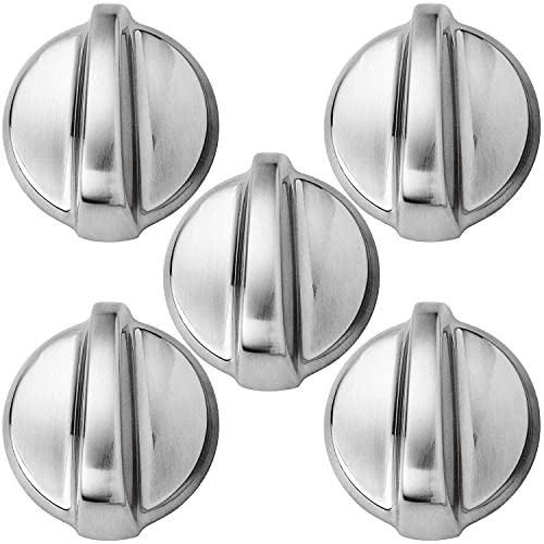 PartsBroz WB03T10284 Burner Control Knobs (5-Pack) - Compatible with GE Ranges, Stainless Steel Finish - Replaces AP4346312, 1373043, AH2321076, EA2321076, PS2321076