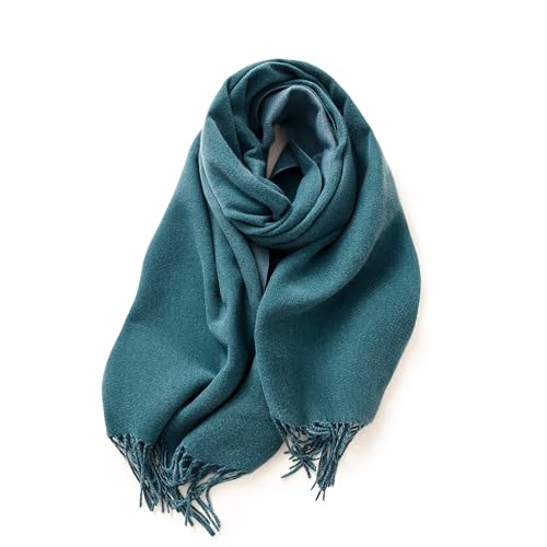Wander Agio Womens Thick Blanket Scarf Long Shawl Large Scarves Cashmere Feel Double-side Pure Shiny Candy Color Lake Blue 294