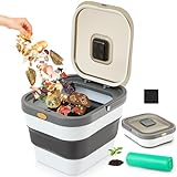 Reallnaive Collapsible Compost Bin for Kitchen Countertop 3.2 Gallon Compost Bucket for Kitchen with Lid Odorless Compost Bin Countertop with 20 Compost Bags and 1 Carbon Filters