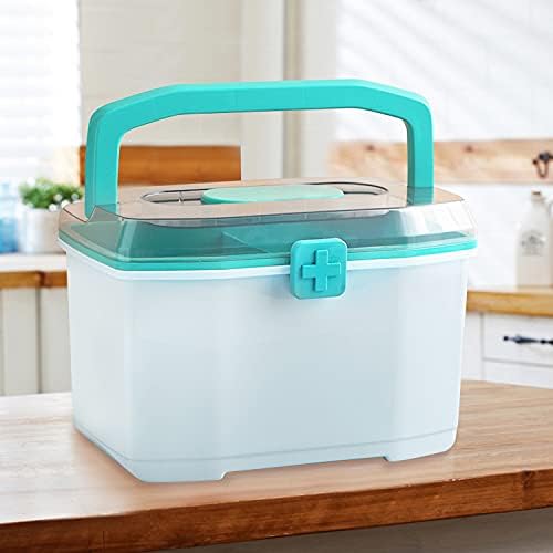 Medicine Box,Family First Aid Box,Storage Box,Portable Medicine Cabinet,2 Layers with A Mini Pill Box,Multifunctional Plastic Storage Case For Home Outdoor(Green)