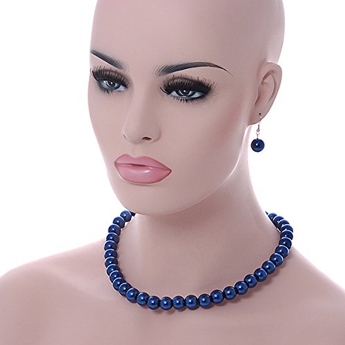 Collar de cuentas de cristal azul de 46 cm largo pulsera adaptable y pendientes juego 5