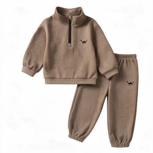 ABCRR Boys Dinosaur Embroidered Quarter Zip Sweatshirt Jogger Pants Set