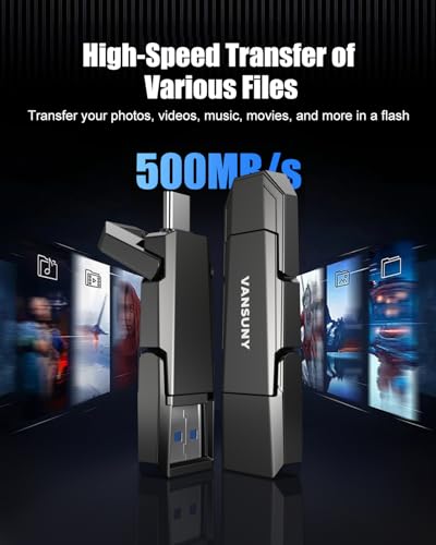 Image of Vansuny 1TB Portable External Hard Drive Up to 500MB /s USB Solid State Drive USB 3.2 Dual SSD for Android Phone Tablet Laptop MacBook PC