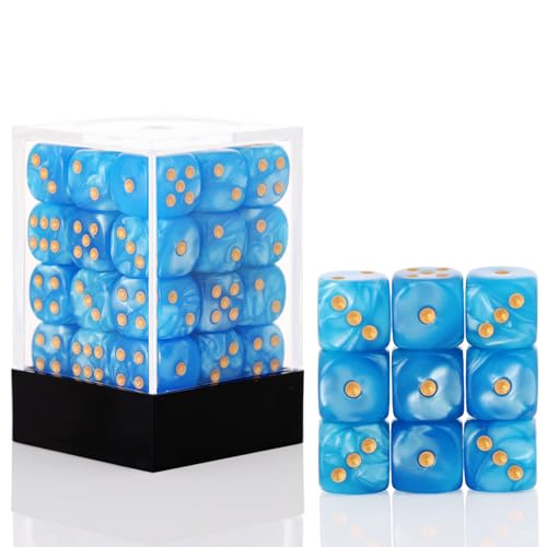 36 of Pack 12MM 6 Sided Dice Set,Pearl Pattern Game MINI Dice Set, 6 Sided Standard Dices for Yahtzee, Bunco or Teaching Math,with Portable Plastic Box(Blue Pearl)