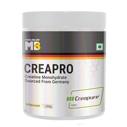 MuscleBlaze CreaPRO Creatine Monohydrate Powder with Creapure, Unflavoured (83 Servings, 250g)
