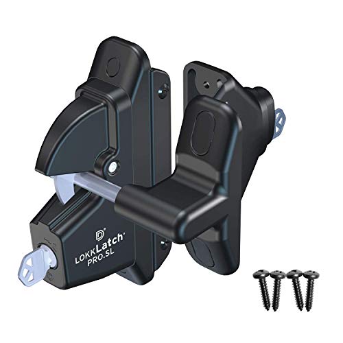 D&D Technologies LLP1S-K LokkLatch Pro, Self-Locking Security Gate Gravity Latch, Key Lockable on Both Sides of Gate, for Metal and Wood Fences, Black