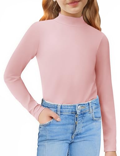 Image of Arshiner Girls Long Sleeve Mock Turtleneck Shirts Slim Fit Base Layer Top