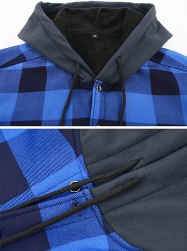 Boyzn Hemdjacke Herren mit Kapuze Flanellhemd Kariertes Jacke Warm Gefüttert Fleecejacke Freizeithemd Hoodie Herren Winterjacke mit Taschen Outdoor Sweatjacke Blue-Q1-3XL