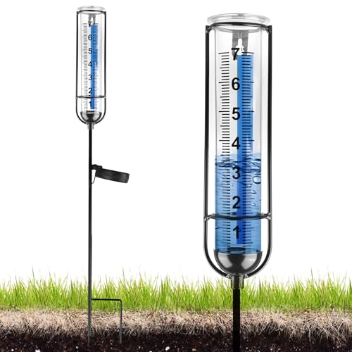 HOSPAOP Solar Regenmesser für Garten mit Erdspieß und LED, Niederschlagsmesser Frostsicher Glas für Rasen, Terrasse, Feldern, Innenhöfen, Gartendeko