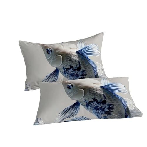 Housse de couette poisson à écailles blanches en microfibre douce imprimée en 3D relief - 7