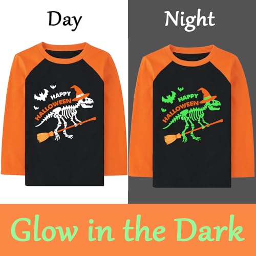Shirts Boys Girls Halloween Raglan Long Sleeve Kids Pumpkin Skeleton Glow in The Dark Tops 4-11 Years2