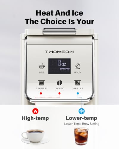 Coffee Maker Hot & Iced With Bold Setting,Single Serve Coffee Maker For K Cup And Grounds，52 Oz Removable Water Tank,6-14 Oz Brew Sizes,One Cup Kcup Coffee Machine With Reusable Filter, White