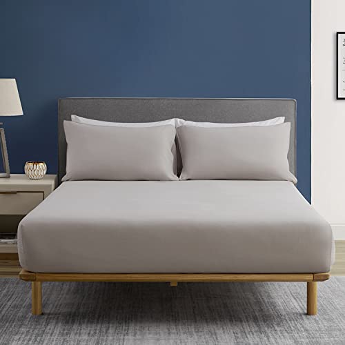 DAPU Drap-housse en coton et lin, 140 × 200 cm+30 cm avec drap-housse certifié Öko-Tex 100, 55 % lin français, 45 % coton, housse de matelas haute gris Cover