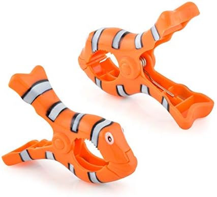 O2COOL Bocaclips - Beach Towel Clips for Beach Chairs, Patio and Pool Accessories - (Clown Fish) 2 Count