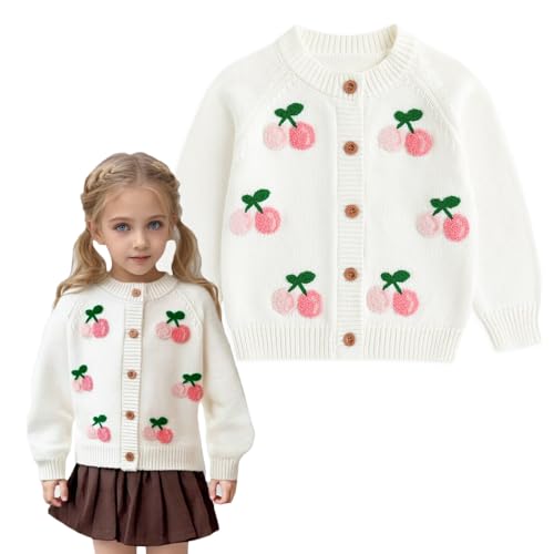 Image of Simplee kids Baby Sweater Toddler Girls Cardigan Sweater Embroidered Strawberry Knit Sweater