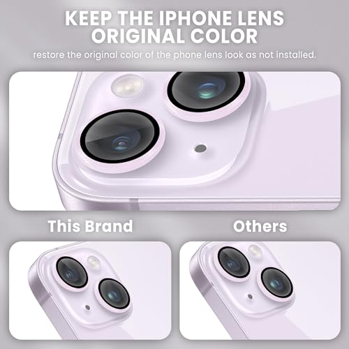 Image of ArmourPro Premium Camera Lens Protector Tempered Glass Compatible For iPhone 14 Plus and iPhone 14 Tough HD Individual Aluminum Alloy Rings 9H Camera Cover , Scratch-Resistant,Camera Lens Protection| Purple
