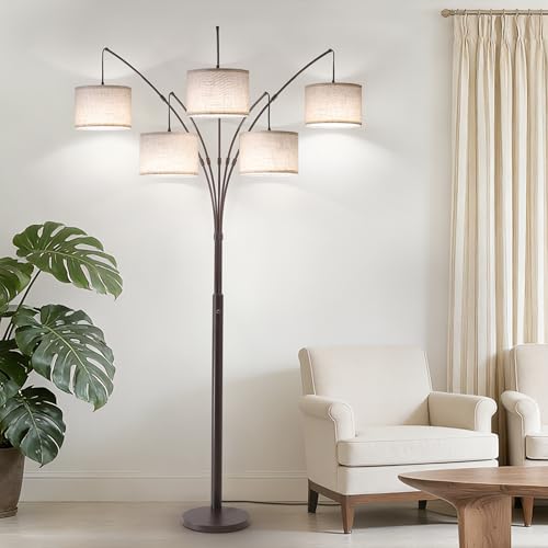 Image of Dimmable Floor Lamp - Arc Floor Lamps for Living Room, 4000LM Super Bright Modern Tall Standing Lamp with Black Shades & Heavy Base, Mid Century Tree Floor Lamp for Bedroom Office
