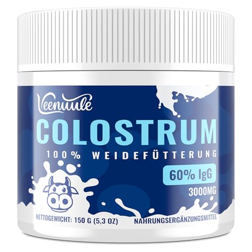 Veenuule Colostrum Pulver 3000MG, mit 60% Natürliche IgG (Immunglobuline), Weidemilch-Kuhkolostrum, Nicht-GVO, Geschmacksneutral, 50 Portionen (1er Pack)