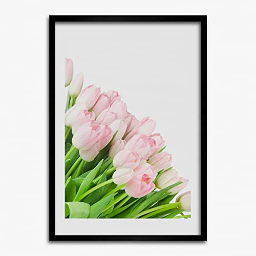 Cadre photo 50x70 cm Tulup affiche tulipes roses et cadre en bois pour peinture moderne