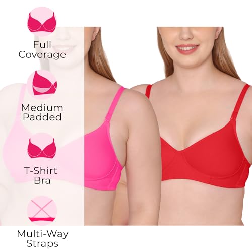 Image of Tweens - Medium Padded Cotton Rich Bra - Full Coverage, Seamless, Multiway Straps, Wirefree Everyday T-Shirt Bra (Pack of 2)