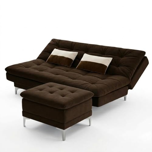 Image of FURNY Supersoft 3 Seater Fabric Sofa Cum Bed with Ottoman (Dark Brown) Premium Velvet Finish with Extra 2 Cushions | Ideal for Living Rooms, Bedrooms, Offices