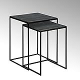 Handgefertigt Lambert Dagny Beistelltisch 2er Satz Kroko-Optik Patina, Metall, Graphit, schwarz, One Size