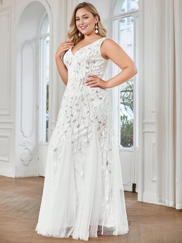 Image of Ever-Pretty Plus Sequin Formal Dresses Sleeveless V Neck Mermaid Ball Gowns Plus Size Prom Dress