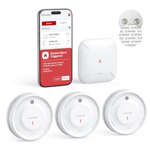 X-Sense Smart Smoke Alarm with SBS50 Base Station for Home with Magnetic Mount, Wireless Interlinked Fire Alarm, 10-Year Life Product and Replaceable