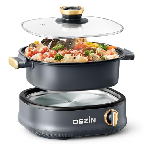 Stariver 3L Dual-Control Electric Hot Pot with Non-Stick Coating, Designed as an Shabu Shabu Pot with Removable Pot, Includes Soup Ladle and Slotted Spoon, Ideal for Gatherings and Family Dinners