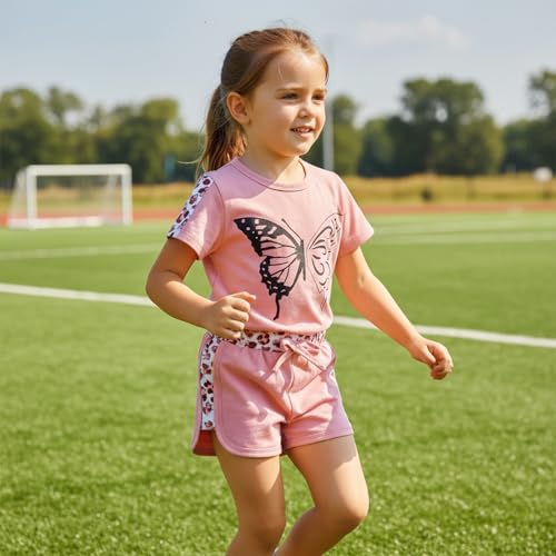 Image of Toddler Girl Clothes Kids Summer Outfits Short Sleeve Leopard-Print T-Shirt and Shorts 2 Piece Set 2-8 Years