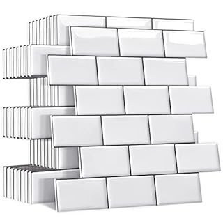Yoillione Upgrade Thicker Peel and Stick Wall Tiles Backsplash for Kitchen and Bathroom, Metro Subway Tiles Self Adhesive Tile Stickers 3D Stick on Splashback White, 5 Sheets
