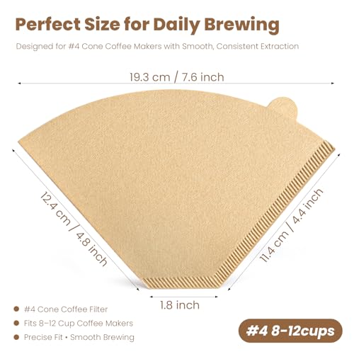 Image of 200 Count #4 Cone Coffee Filters, Unbleached Natural Paper Coffee Filters for 8-12 Cup Coffee Makers, Disposable #4 Cone Filters Compatible with Ninja Cuisinart, Drip Coffee Maker & Pour Over Brewers