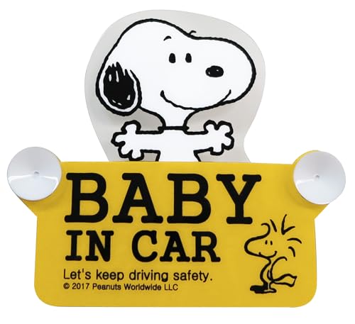 Image of Basic Standard Snoopy Car Supplies Car Sticker Window Suction Cup Type Safety Sign BABY IN THE CAR Large Swinging Swing Stand Out Cute SNOOPY 16x14.5cm