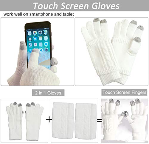 Winter Hat Scarf Gloves Set for Women Beanie Hat with Pom Long Scarf Neck Warmer Touchscreen Gloves 3 in 1 Set Gift for Women4