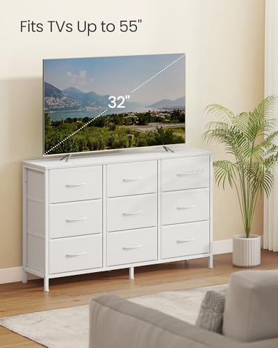 Image of SONGMICS BELLAH Collection - Dresser for Bedroom, TV Stand for TVs Up to 55 Inches, Chest of Drawers for Living Room, Closet, Steel, 9 Drawers, Modern, Cloud White ULGS033WH02S