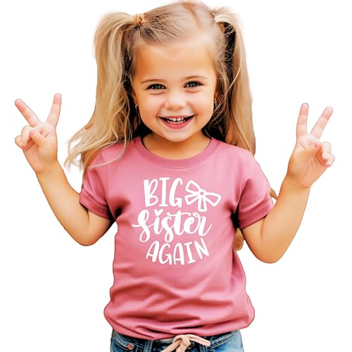 Image of Olive Loves Apple Big Sister Again Bow Sibling Reveal Birth Announcement Shirts for Girls