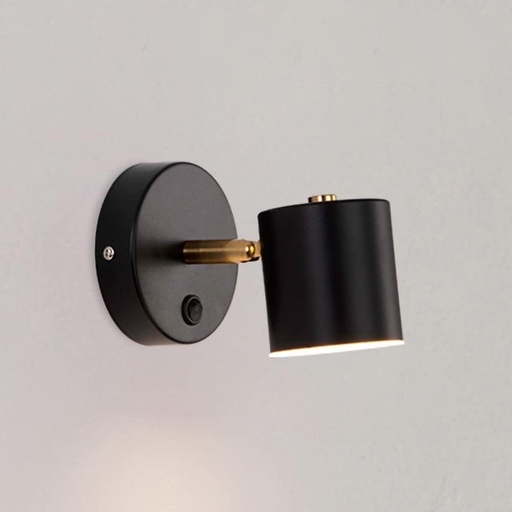 Moderno aplique de pared ajustable con lámpara de pared giratoria de 180° para dormitorio, sala de estar, mesita de noche, porche, escalera, color dorado (negro)