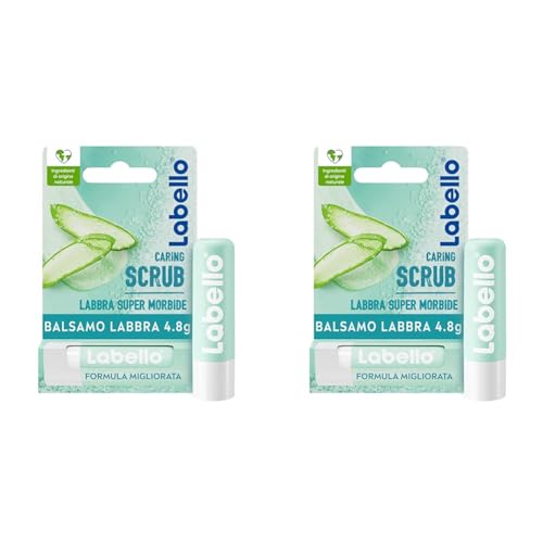 Labello Scrub Idratante Aloe Vera 4.8 g, Labbra Esfoliante Con Particelle, Aloe Vera Bio e Vitamina E, Senza Oli Minerali e Microplastiche (Confezione da 2)