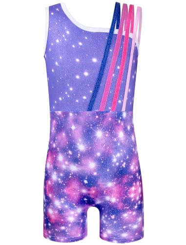 Image of HOZIY Gymnastics Leotards for Girls with Shorts Toddlers Biketards Rainbow Unicorn Dinosaur Mermaid Leopard Flower Galaxy