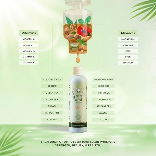 Image of Amrutveni Hair Oil for Men - Herbal Elixir with 40+ Actives, Reduces Scalp Dryness & Dandruff, Extends Hair Growth Cycle & Controls Hair Fall, Non-Sticky Formula for Lush & Beautiful Hair, 50ML