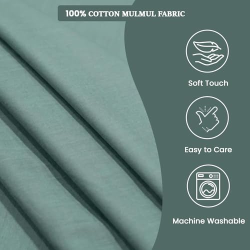Image of 100% Pure Cotton Mulmul Fabric Material | Reusable Ultra Fine Mulmul Fabric | Lightweight Soft Smooth Piece Linning, Stole, Dupatta, Cushion Pillow Cover (Malachite Green, 2.5 Meters)