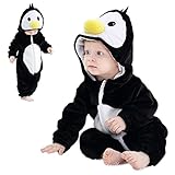 [hotidea] ベビー＆子供用 ペンギン ワンピーススーツ赤ちゃん子供服帽子付 男の子女の子パジャマ冬服 セーターファッション 漫画人形服ドライパジャマホームウェア旅行動物服子供服 ワンピース漫画服 きアニマルフォックスふわふわかわいい暖かい年賀状ユニセックス_#8 ペンギン_90