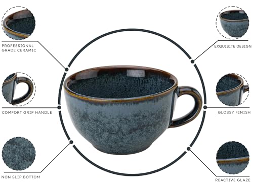 Image of Bodhi House Ceramic Soup and Coffee Wide Large Mug with Handle - Set of 2, 350 Ml Glossy Finish | Microwave Safe | for Maggi, Cappuccino, Latte, Green Tea - Reactive Blue
