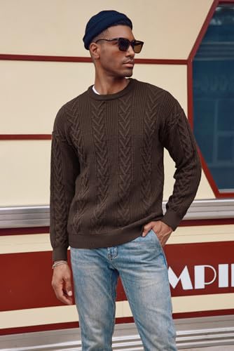 PJ PAUL JONES Mens Crewneck Sweater Casual Cable Knit Pullover Sweater Drop Shoulder Solid Knitted Sweaters - Image 3