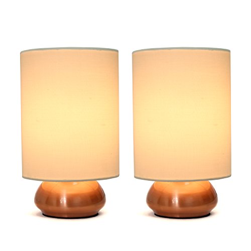 Simple Designs Lt2016-Crm-2Pk 9" Gemini 2 Pk Contemporary 4 Settings Touch Metal Mini Round Table Lamp Set W Fabric Shades For Décor,Nightstand,End Table,Bedroom,Living Room,Office,Foyer, Rgd & Wht #TOP30