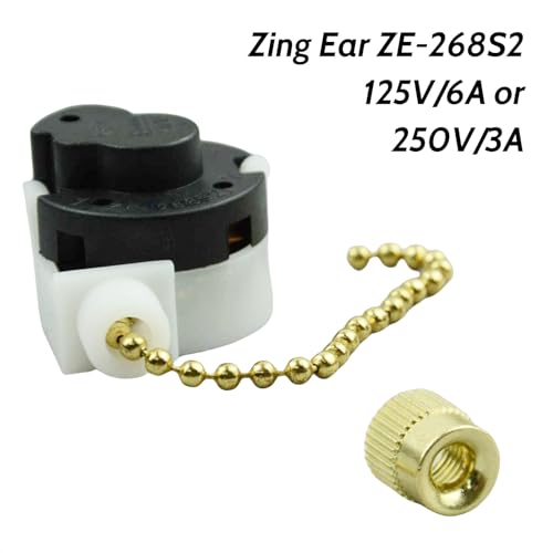 Image of Zing Ear ZE-268S2 Pull Chain Switch 3 Speed 4 Wire 3A 250VAC 6A 125VAC Replacement Rotary Control Fit for Ceiling Fans Antique Wall Lights Cabinet Lamps Repair Kit 3PCS