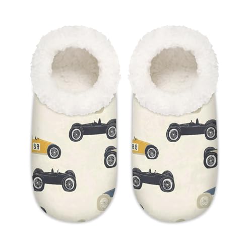 House Slippers for Women Men, Vintage Race Cars Print Soft Fuzzy House Shoes Home Slipper