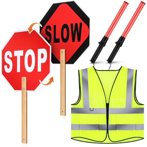 Jeere 4 Pcs Stop Slow Sign Signal Traffic Wand Reflective